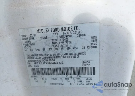 2008 Ford F-150 Stx/Xl/Xlt из США, поврежденный, VIN 1FTRF12258KD36432